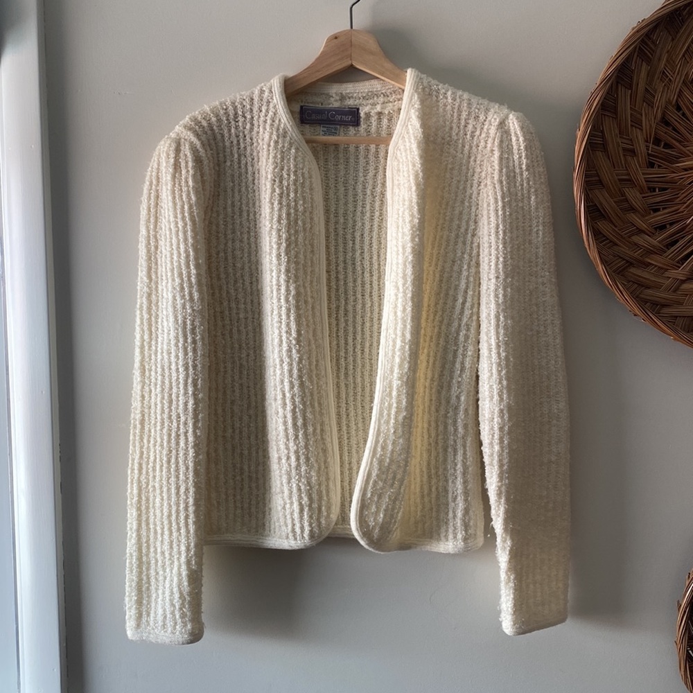 Vintage cream boucle open blazer cardigan sweater size small, casual corner